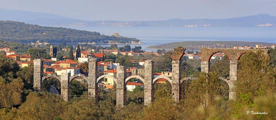Πανοραμική άποψη της Υδατογέφυρας στη Μόρια Λέσβου του ρωμαϊκού Υδραγωγείου της Μυτιλήνης Ρωμαϊκό Υδραγωγείο